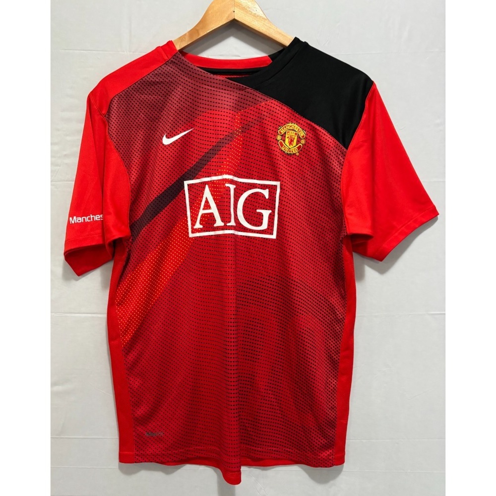 Nike Manchester United Training Soccer Jersey Red AIG Pullover Vintage Boys XL‎